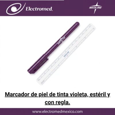 Marcador de piel de tinta violeta, estéril y con regla.